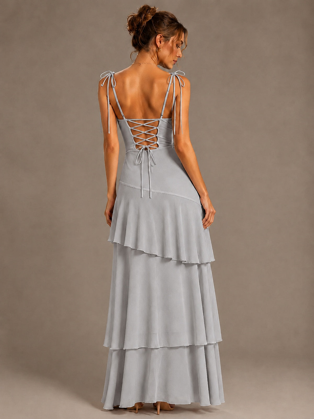 Spaghetti Strap Tiered Ruffles Chiffon Prom Dress