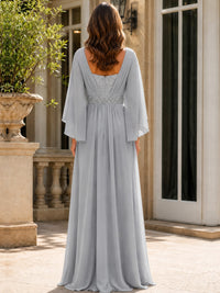 Elegant V-Neck Sequined Chiffon Mother of the Bride Dress with Flutter Sleeves