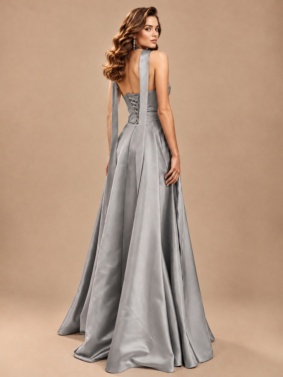 Strapless Prom Dress Side High Slit A-line Formal Dress with Scarf