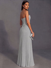 Strapless A-line Long Pleated Satin Prom Dress