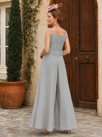 Elegant 3-Piece Chiffon Mother of the Bride Pantsuit with Floral Applique Jacket