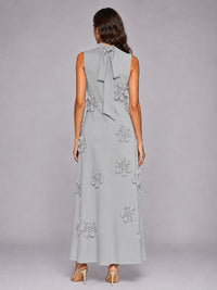 3D Floral Applique High Neck Prom Maxi Dress