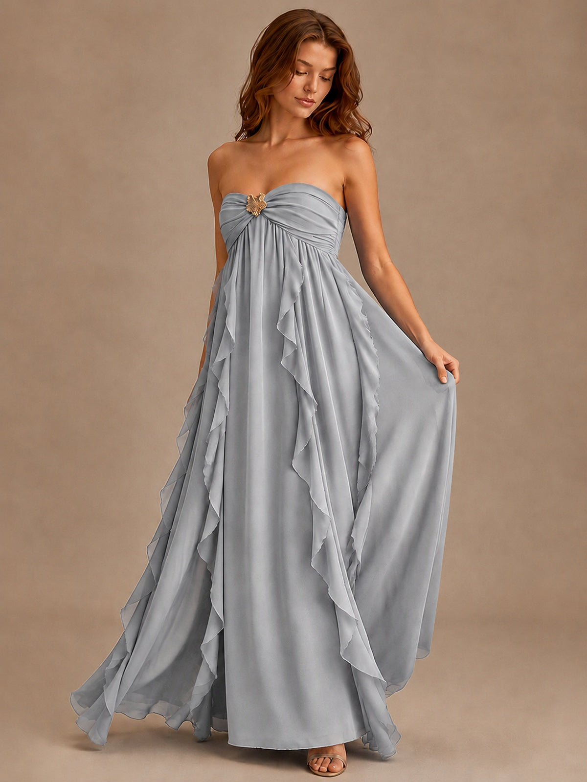 Srapless Sweetheart Chiffon Prom Dress Ruffle Formal Evening Gown