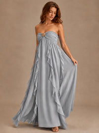 Srapless Sweetheart Chiffon Prom Dress Ruffle Formal Evening Gown