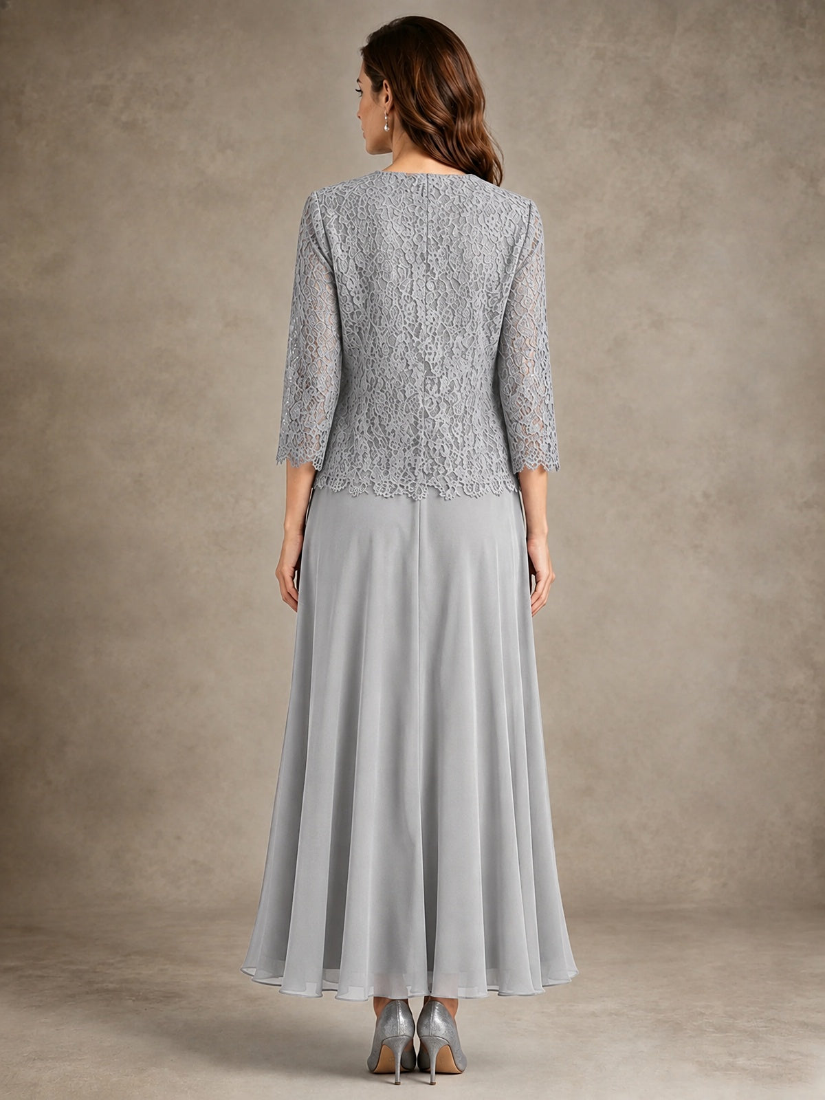 2-Piece Chiffon Mother of the Bride Dress with Lace Jacket