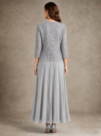 2-Piece Chiffon Mother of the Bride Dress with Lace Jacket