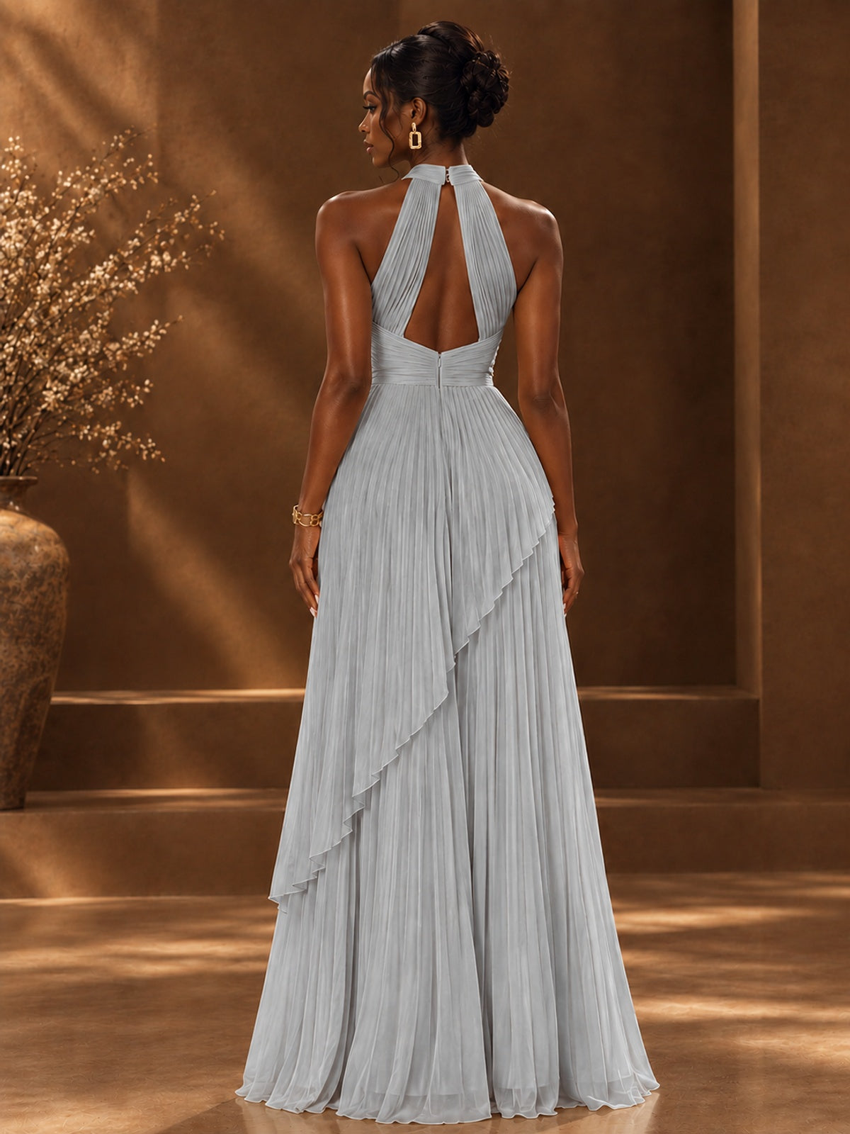 Wrap Pleated Prom Dress Halter A-line Chiffon Formal Wedding Dress