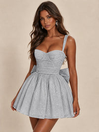 Sweetheart Glitter Tulle Puffy Mini Dress with Bow
