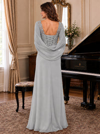 Elegant Applique Chiffon Mother of the Bride Dress with Cape Sleeves