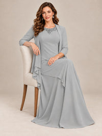 Dusty Blue Two-Piece Chiffon Mother of the Bride Dress with Jacket