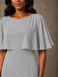 Taupe Chiffon A-Line Mother of the Bride Dress with Cape Sleeves