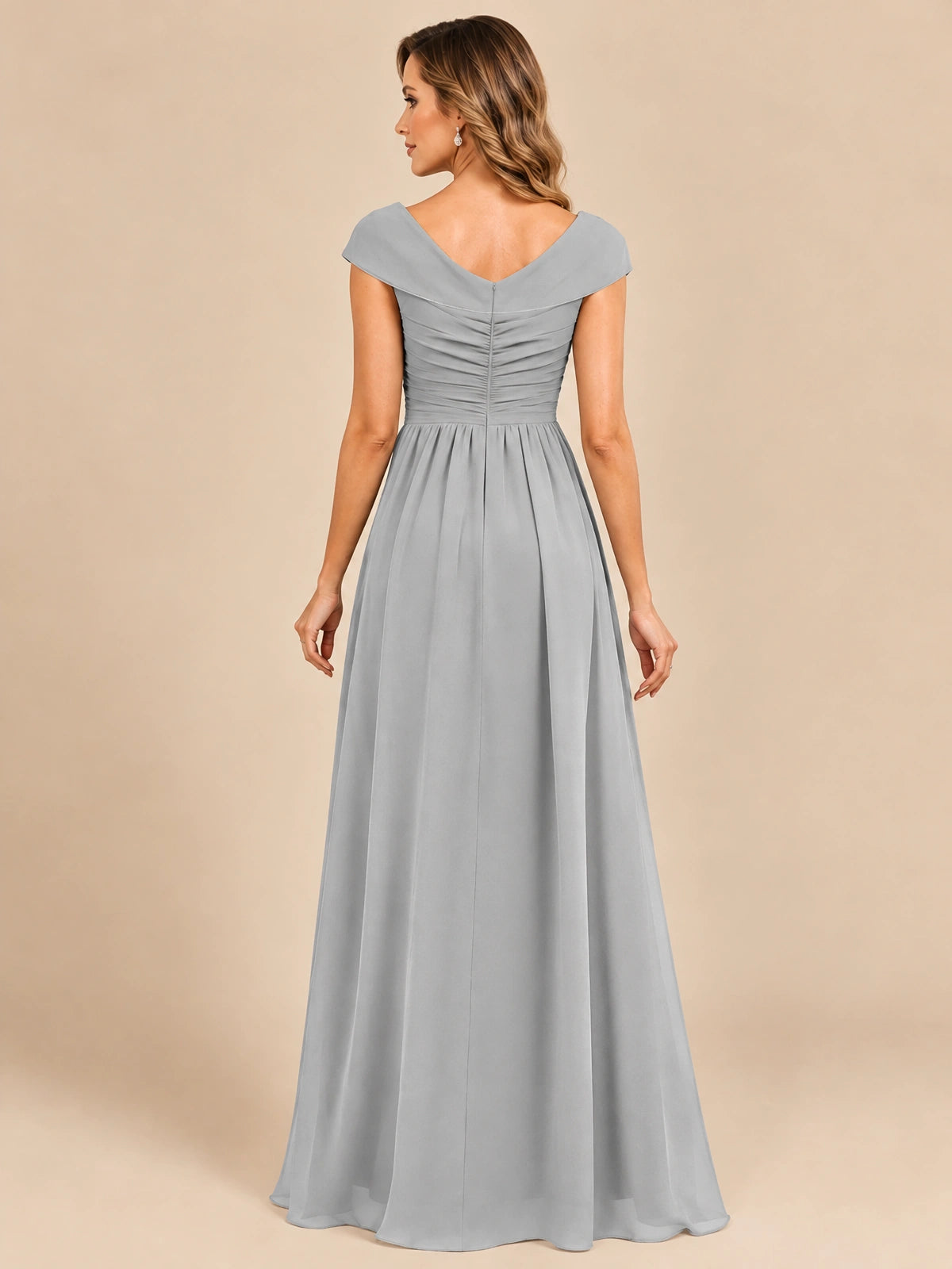 Cap Sleeve Mother of The Bride Dresses Long Chiffon Formal Gowns