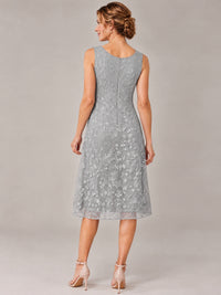 Tea Length Sequin Lace Mother of The Bride Dress with Chiffon Jacket