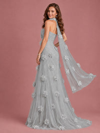 Blush Pink Strapless Sweetheart 3D Floral Tulle Mermaid Prom Dress