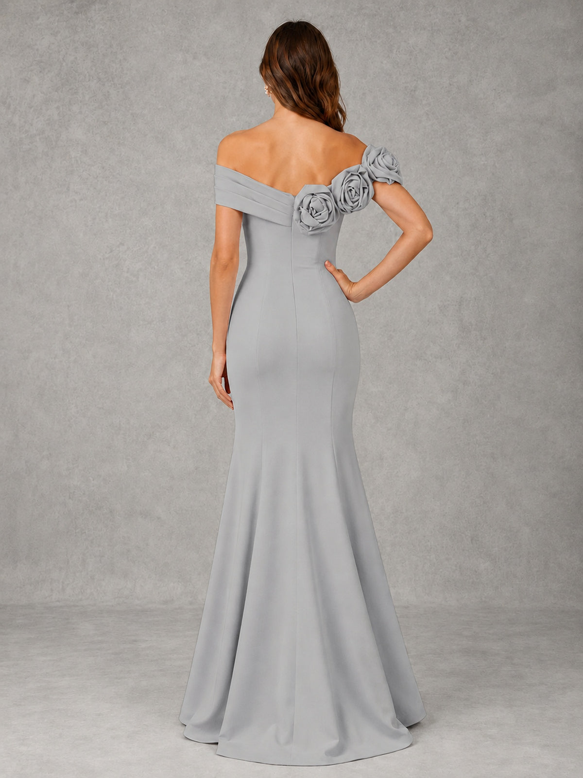 Blush Pink Off Shoulder Mermaid Bridesmaid Dress with Floral Rosette