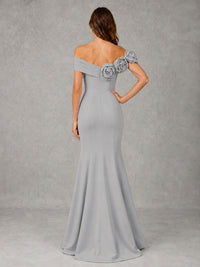 Blush Pink Off Shoulder Mermaid Bridesmaid Dress with Floral Rosette