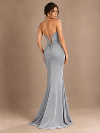 Emerald Green Strapless Mermaid Prom Dress with 3D Rose & Keyhole Cutout