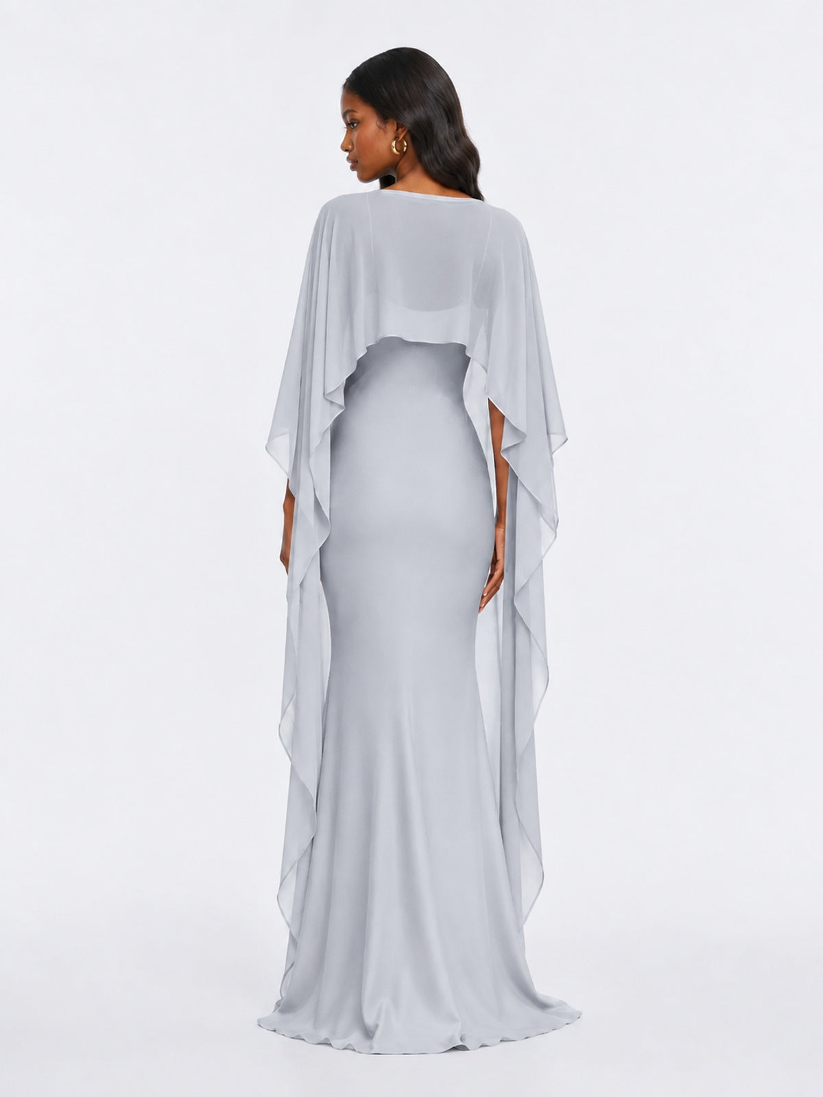 Satin Cape Prom Dresses Meramid Maxi Dress