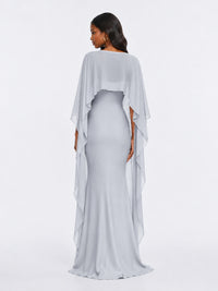 Satin Cape Prom Dresses Meramid Maxi Dress