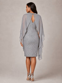 Floral Sheath Mother of the Bride Dress with Cape Overlay