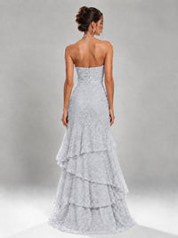 Halter Tiered Mermaid Prom Dress with Sparkly Lace
