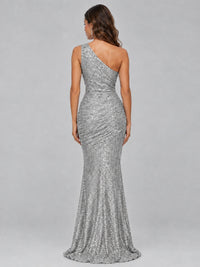 Sequin Mermaid One Shoulder Prom Dress Long formal Gown