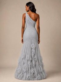 Blush Pink One Shoulder 3D Floral Mermaid Prom Dress
