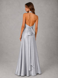 Sage Green Satin A-Line Bridesmaid Dress with Halter Neck