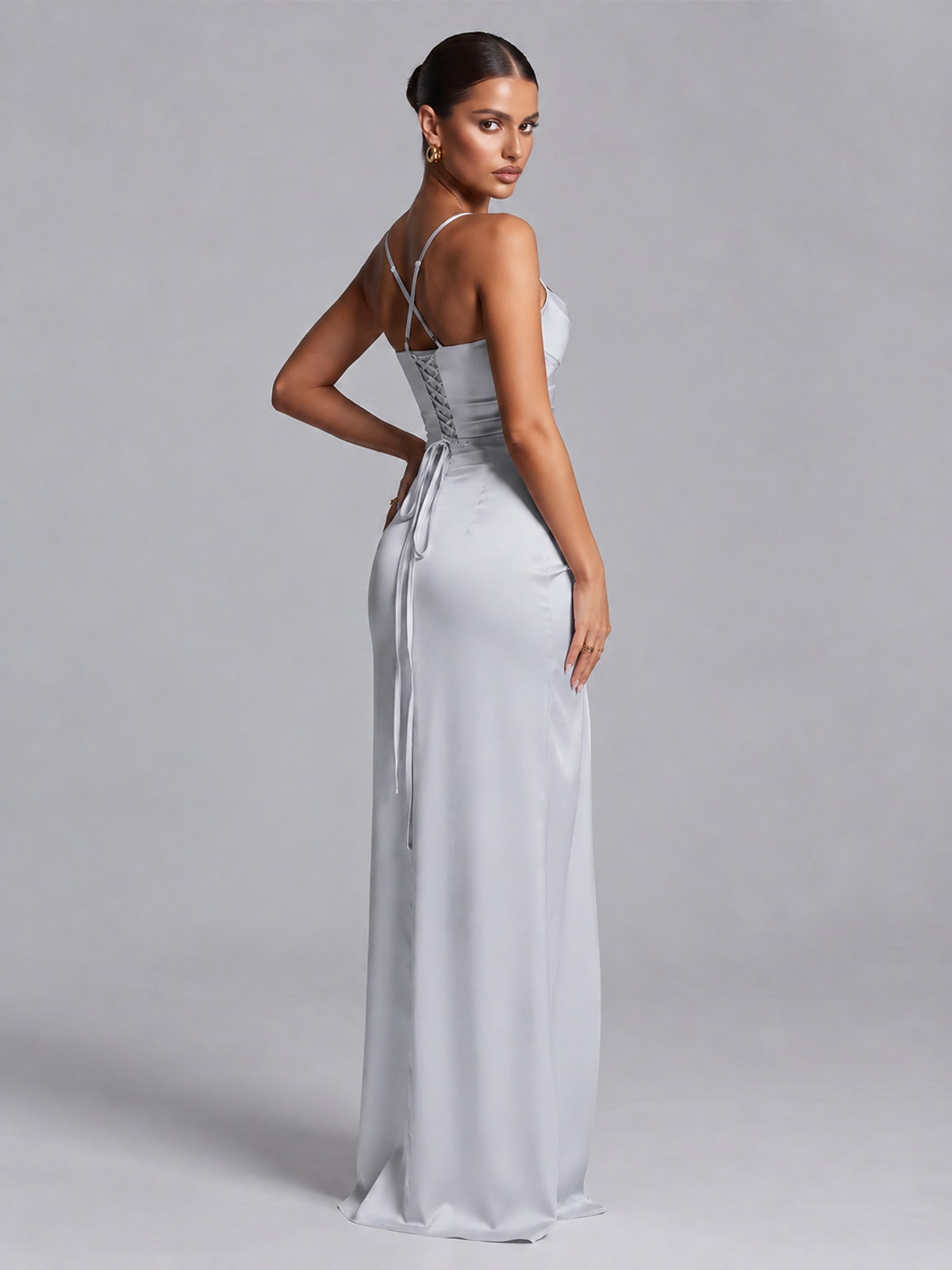 Square Neck Satin Long Prom Dress with Ruffles