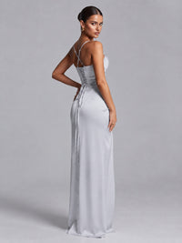 Square Neck Satin Long Prom Dress with Ruffles