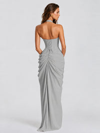 Ruched Halter Neck High-Slit Prom & Evening Dress