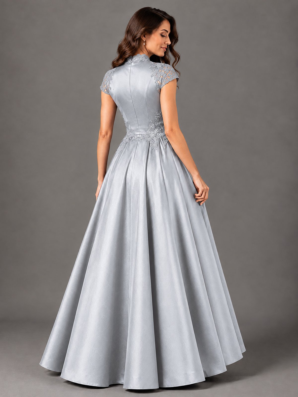 Lace Appliqué A-Line Satin Maxi Dress