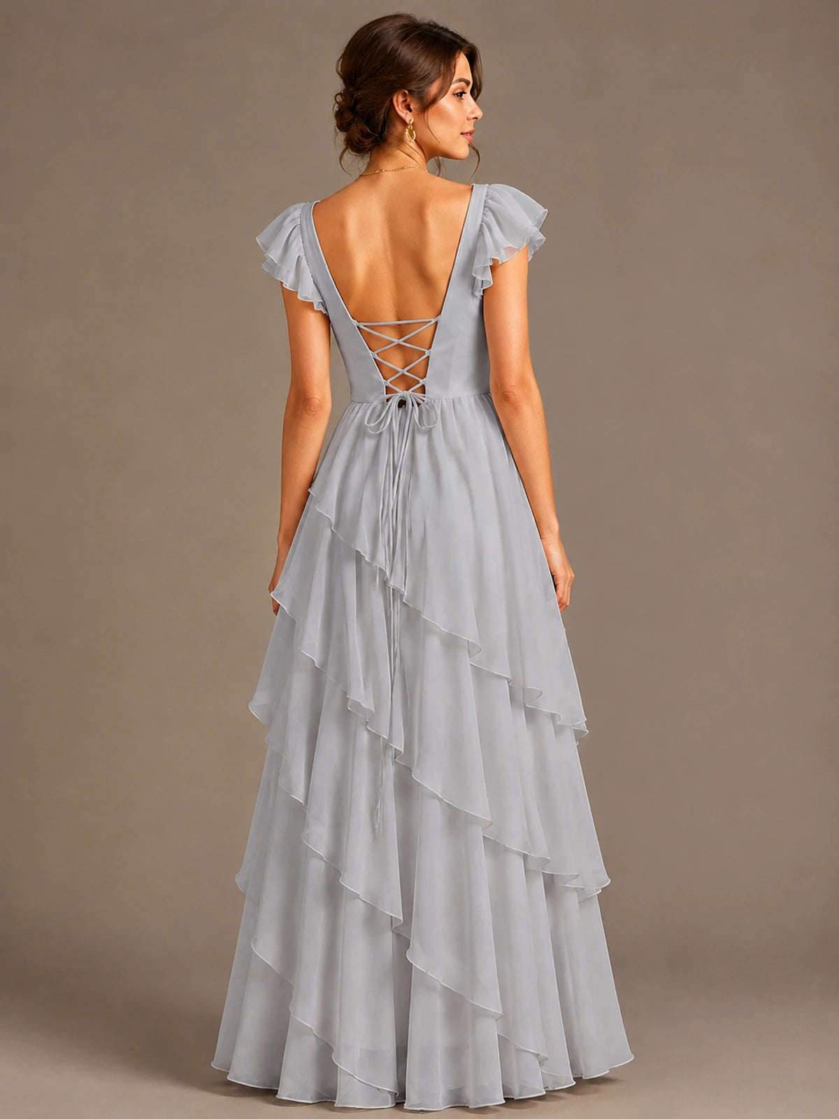 Ruffle Tiered V Neck Maxi Dress