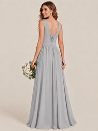 A-line Sleeveless Rucehd Chiffon Bridesmaid Dress with High Slit