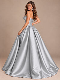 Pink Strapless Corset Satin Prom Derss & Ball Gown with 3D Floral