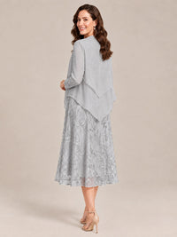 Tea Length Sequin Lace Mother of the Bride Dress with Chiffon Jacket