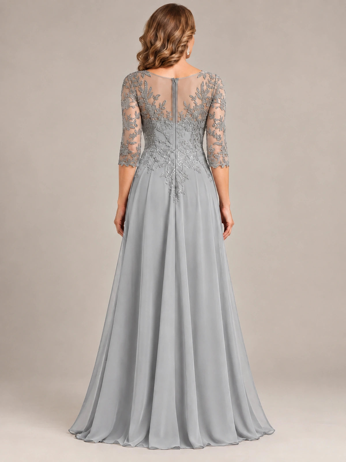 Sequin Lace A-Line Mother of the Bride Dress with 3/4 Sleeves