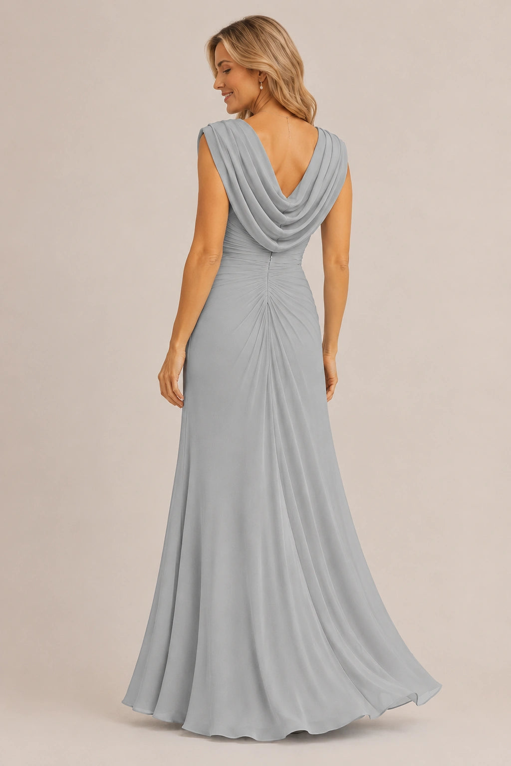 Cowl Neck Ruched Chiffon Mother of the Bride Dress