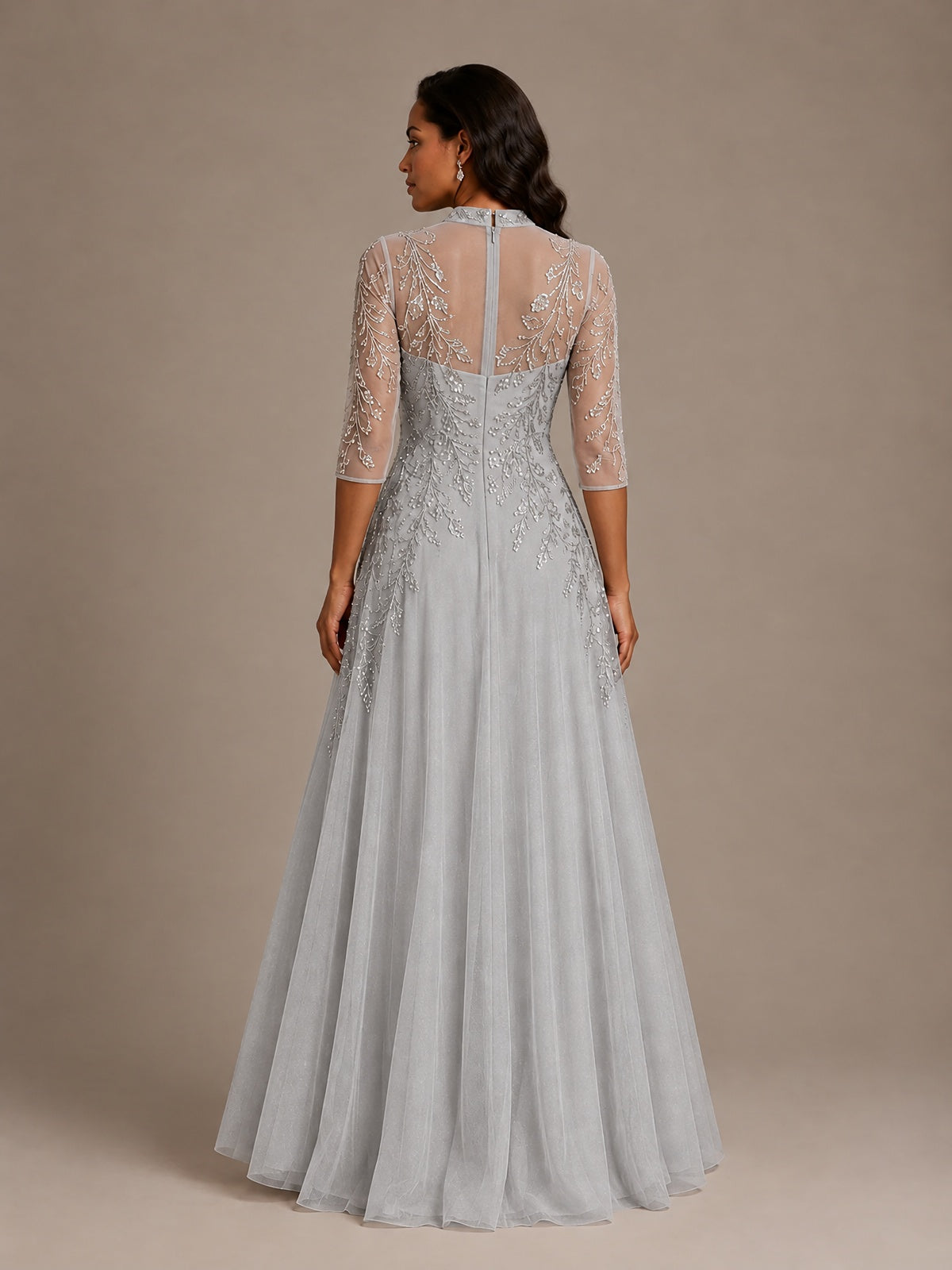 Embellished Appliques Mother of the Bride Dress with 3/4 Sleeves