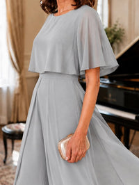 Chiffon Mother of the Bride Jumpsuit with Layered Cape Sleeves