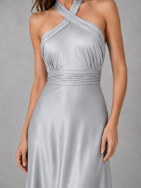 Sage Green Satin A-Line Bridesmaid Dress with Halter Neck