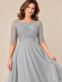 Tea-Length Mother of the Bride Dress with Lace 3/4 Sleeves