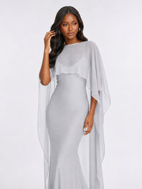 Satin Cape Prom Dresses Meramid Maxi Dress