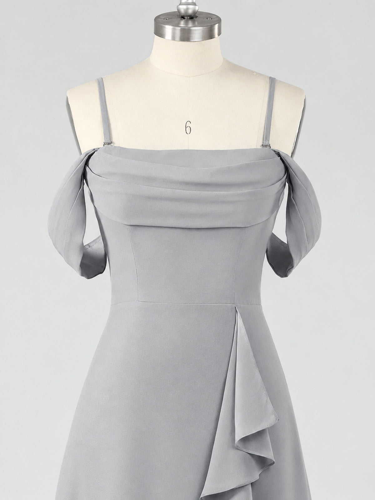Spaghetti Strap Chiffon Bridesmaid Dress with Ruffles Slit