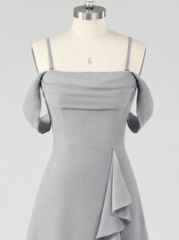 Spaghetti Strap Chiffon Bridesmaid Dress with Ruffles Slit