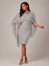 Floral Sheath Mother of the Bride Dress with Cape Overlay