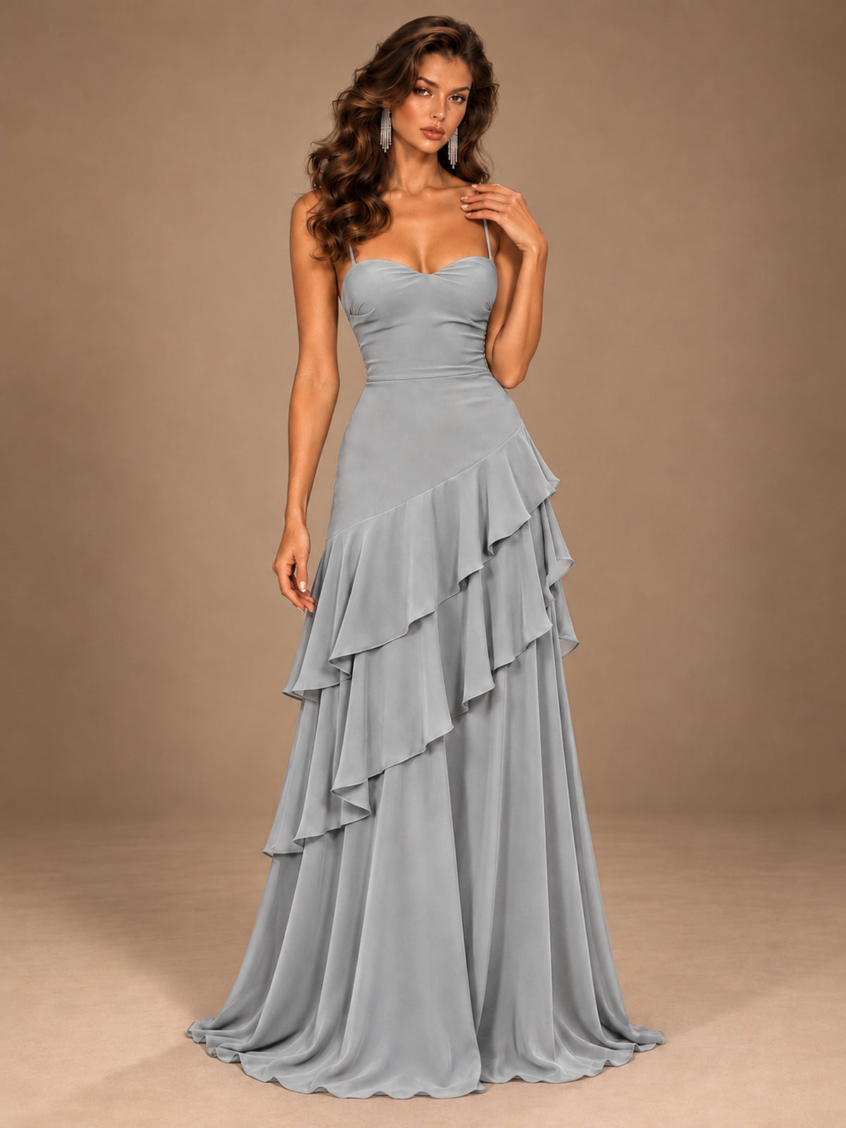 Sweetheart A-Line Ruffle Prom Dress with Spaghetti Straps