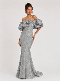 Sequin Off-Shoulder Ruffle Mermaid Prom Dress