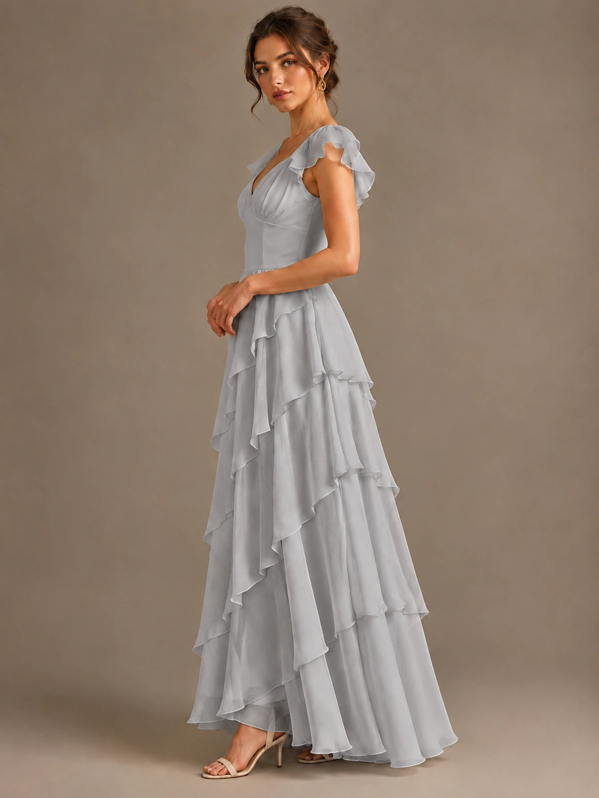 Ruffle Tiered V Neck Maxi Dress