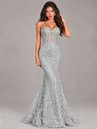Strapless Corset Mermaid Prom Dress Lace Appliqué Formal Gown